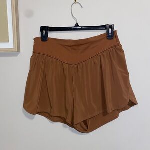 BROWN AERIE ATHLETIC SOFT SHORTS WITH BUILT IN SHORTS
